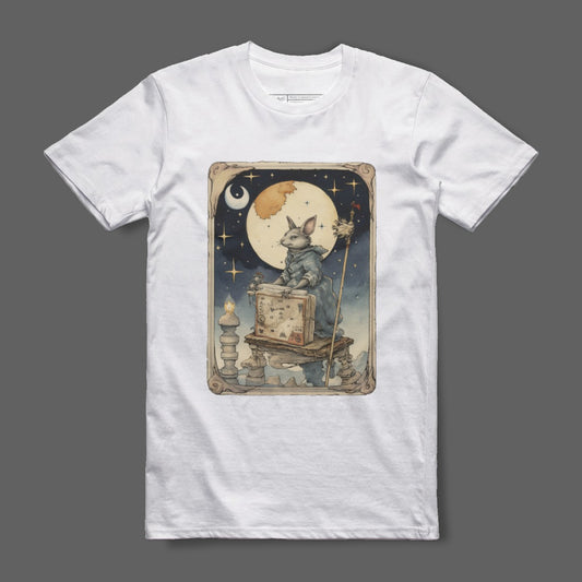 Whimsical Moonlit Rabbit Reading Artwork T-Shirt