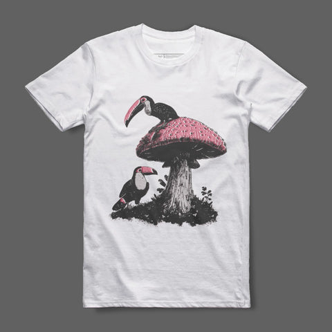 Toucan and Mushroom Graphic Design T-Shirt
