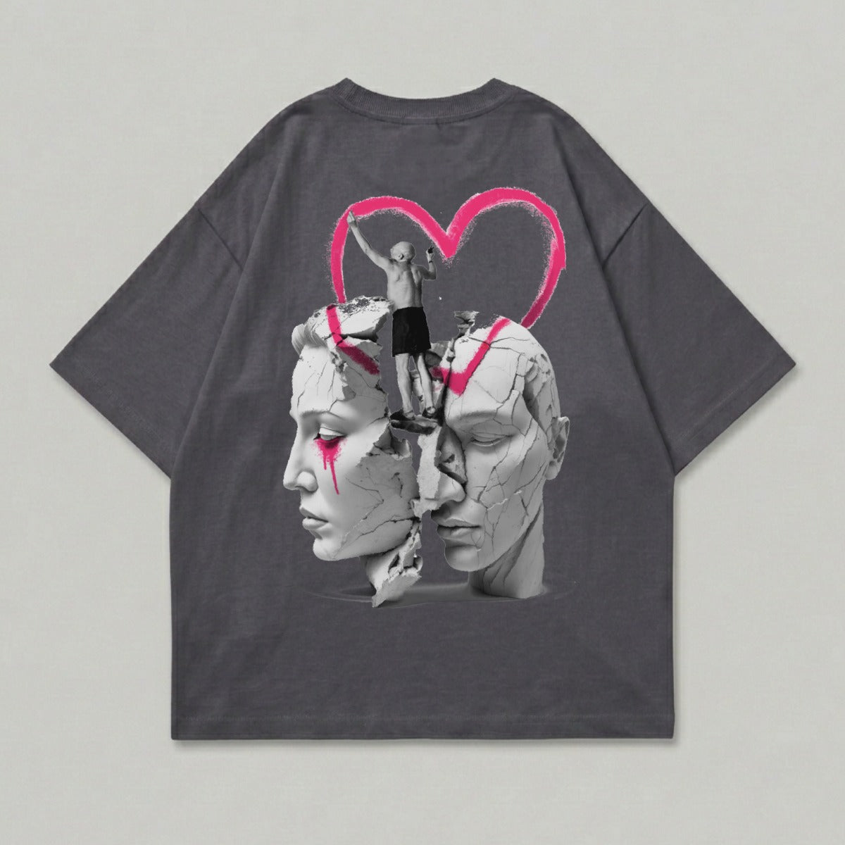 Cracked Statue Heads Figure Pink Heart Graphic Artwork product type