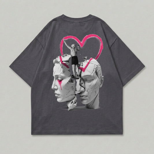Cracked Statue Heads Figure Pink Heart Graphic Artwork product type