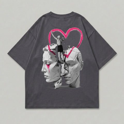 Cracked Statue Heads Figure Pink Heart Graphic Artwork product type