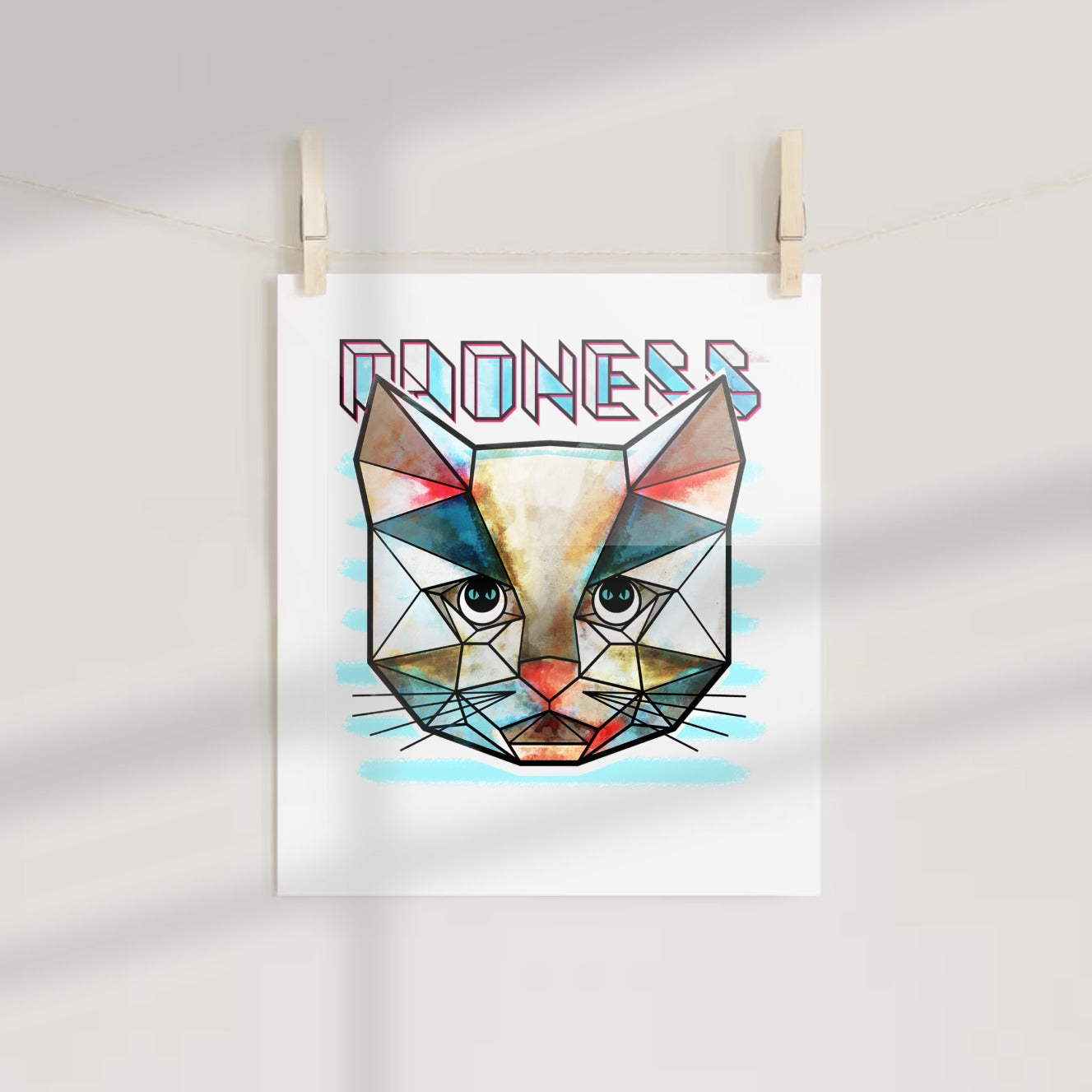 Geometric Cat Face with 'Goodness' Wall Art Poster