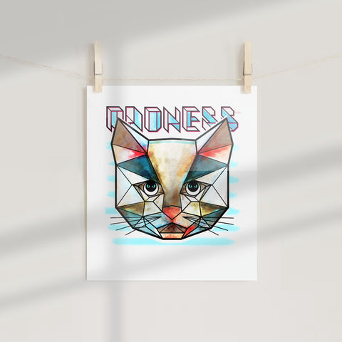 Geometric Cat Face with 'Goodness' Wall Art Poster