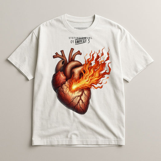 Heart Ablaze Graphic Tee with Fiery Heart Design