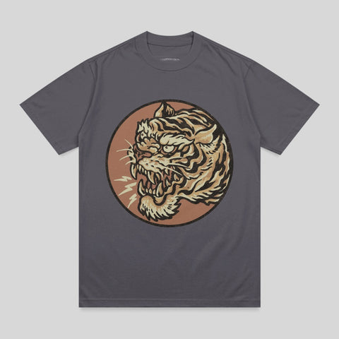 Dark Gray Fierce Roaring Tiger Head Circle product type