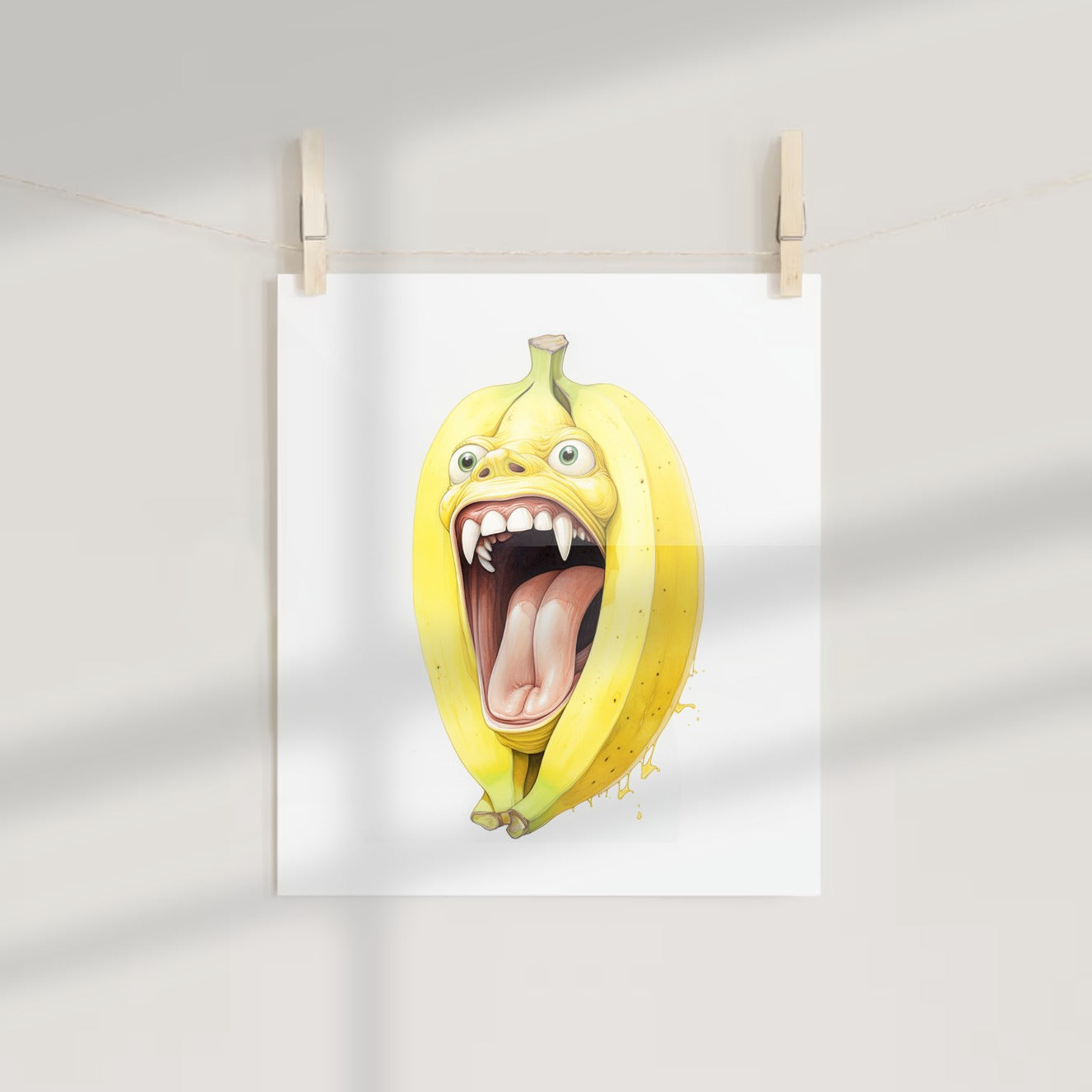 Screaming Banana With Teeth Illustration Art Print
