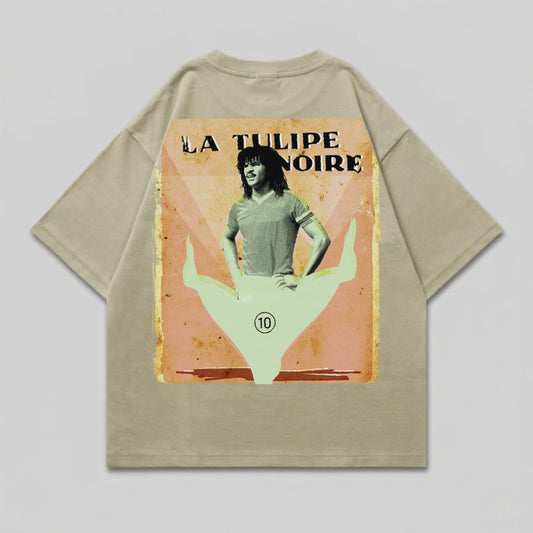 T-shirt with "La Tulipe Noire" text and illustration of a man.