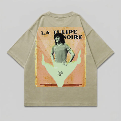T-shirt with "La Tulipe Noire" text and illustration of a man.