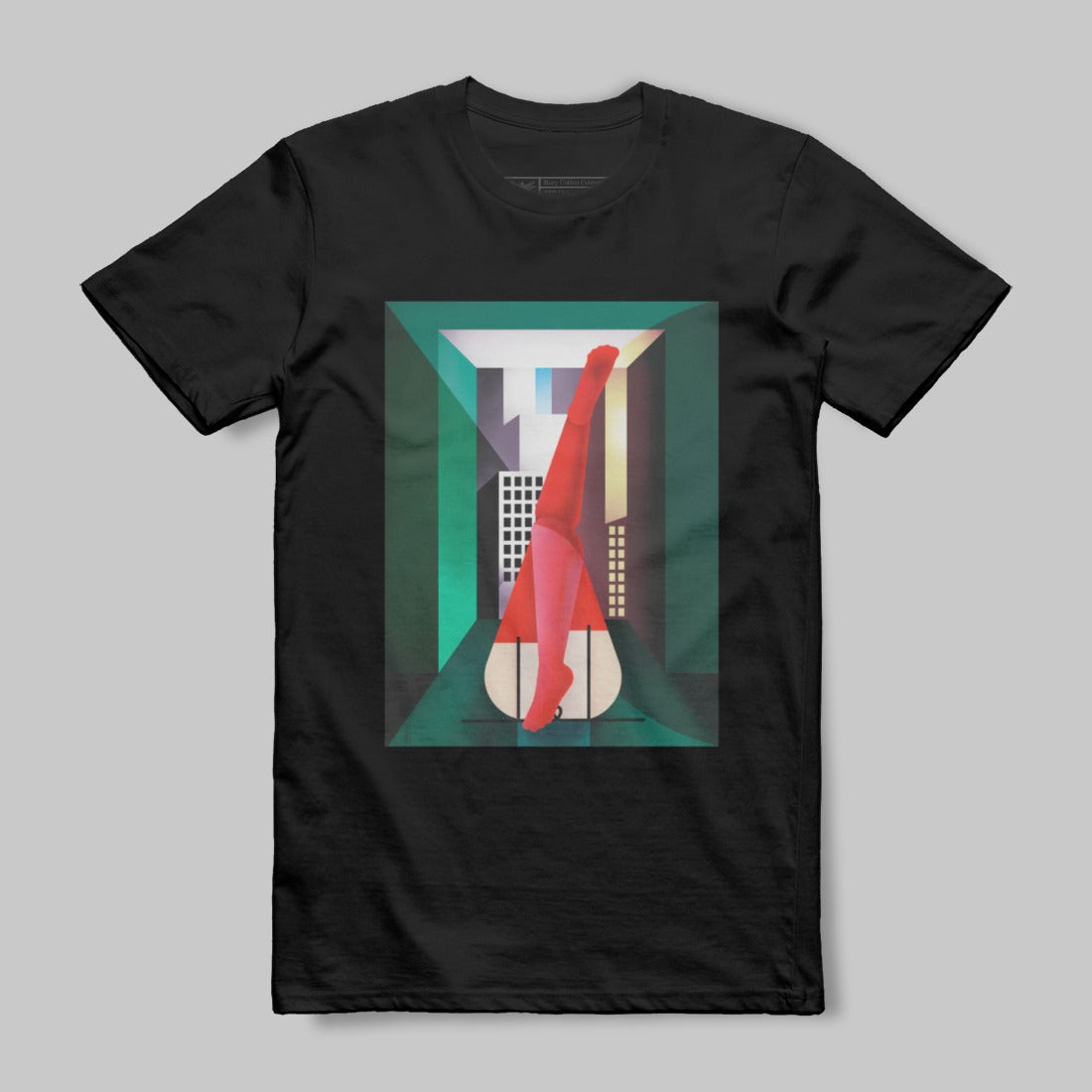 Modern Abstract Cityscape with Guitar Design T-shirt
