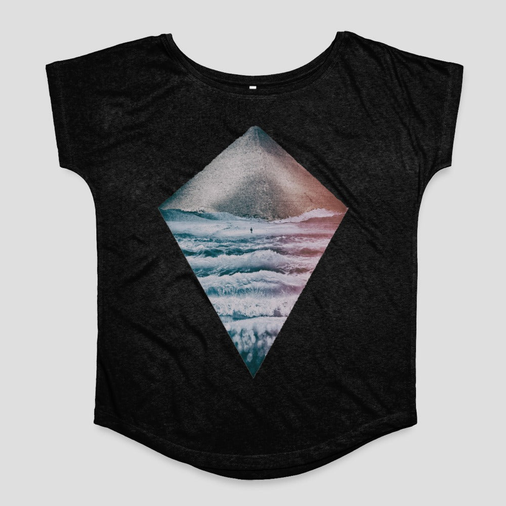 Mountain and Ocean Graphic Design on Black T-Shirt
