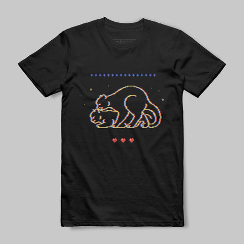 Cat Themed Pixel Art Design Graphic Tee Product