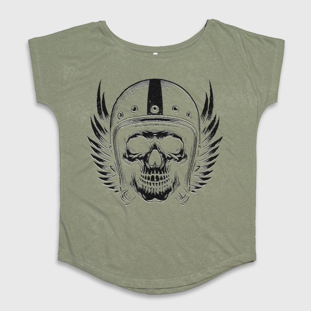 Skull Helmet Wings Graphic T-Shirt with Short Sleeves