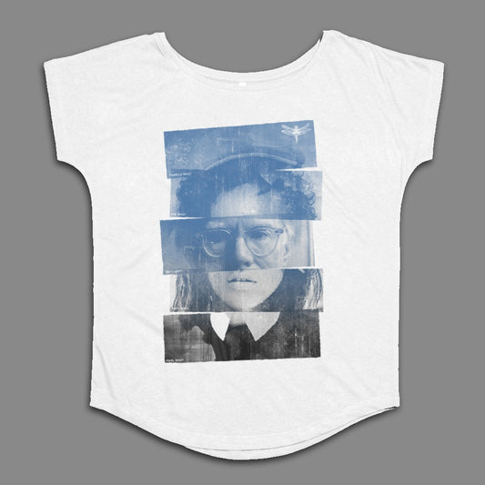 Vintage Blue and White Graphic Face Printed T-shirt