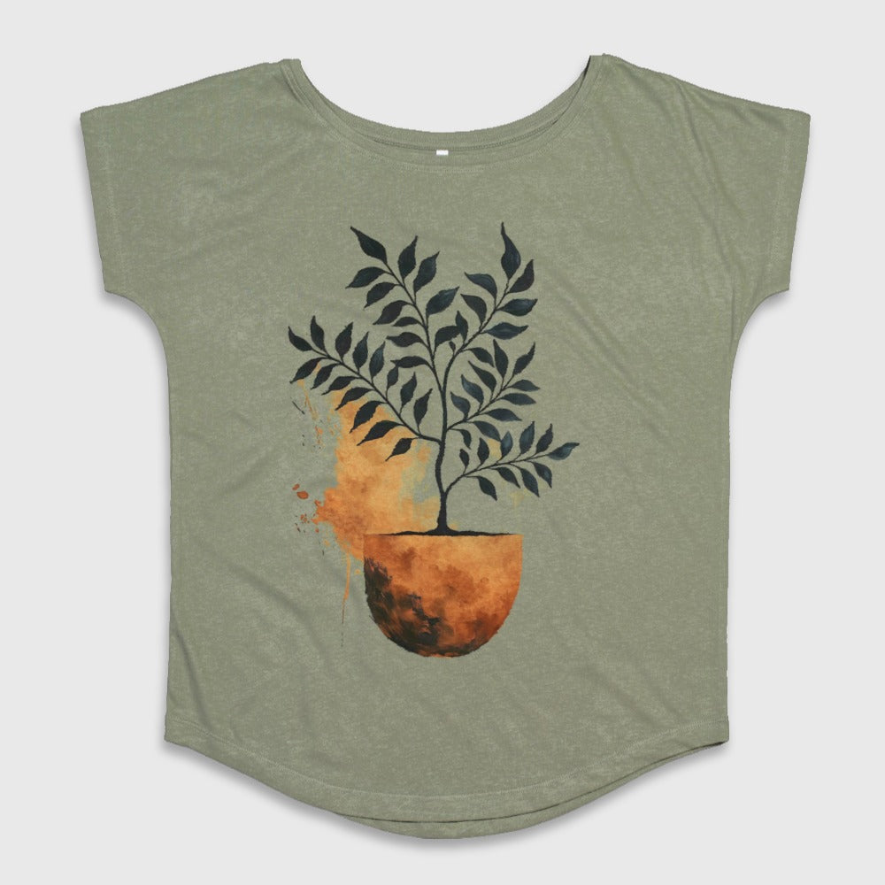 Artistic Potted Plant Design on Green Shirt Product