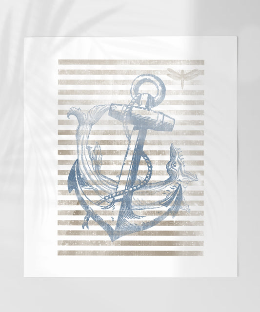 Nautical Anchor with Striped Background Art Print