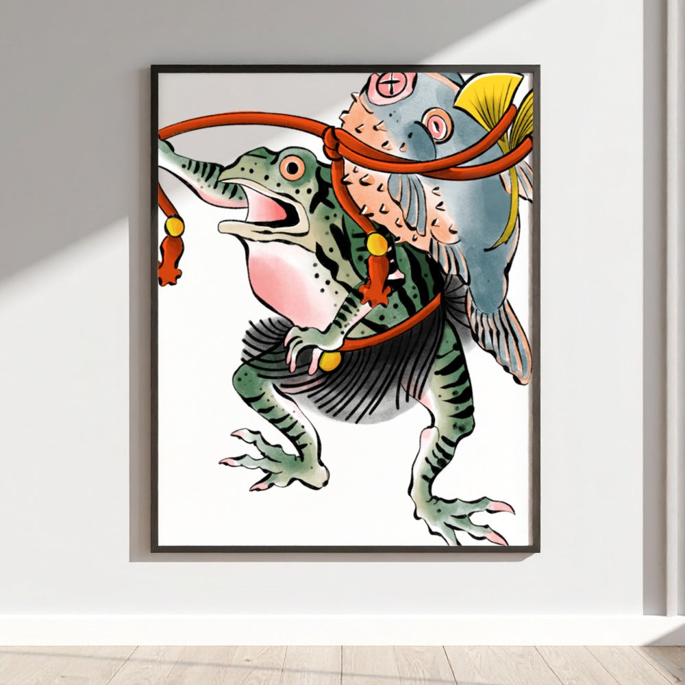 Frog and Fish Colorful Creative Wall Art Print
