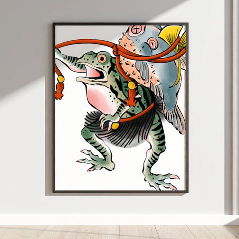 Frog and Fish Colorful Creative Wall Art Print