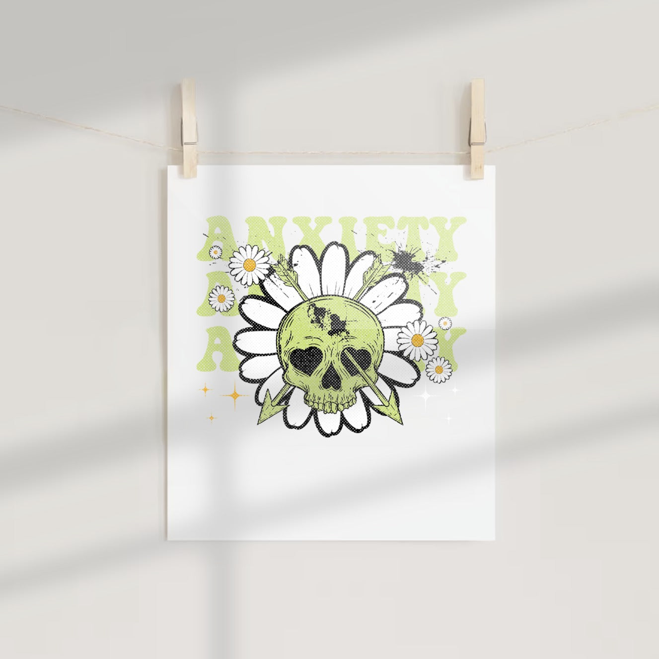 Anxiety Daisy Skull Art Print Wall Decor Poster
