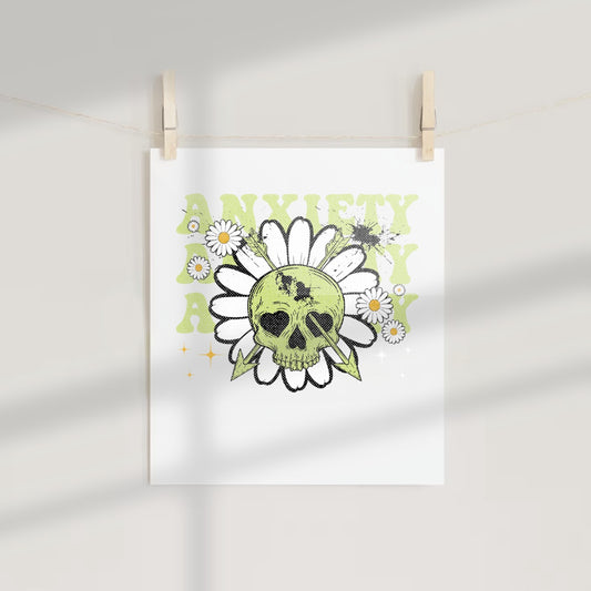 Anxiety Daisy Skull Art Print Wall Decor Poster