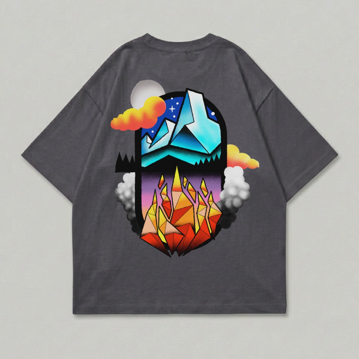 Night Sky Mountains Fire Geometric Abstract Graphic product type