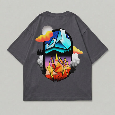 Night Sky Mountains Fire Geometric Abstract Graphic product type