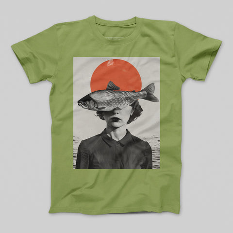Surreal Art T-shirt with Fish and Sun Design