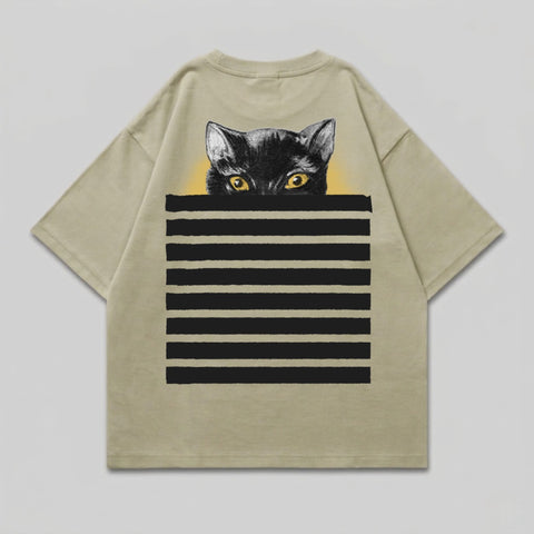 Peeking black cat yellow eyes black stripes product type