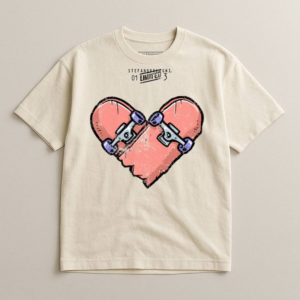 Broken Heart Skateboards Design Graphic T-Shirt