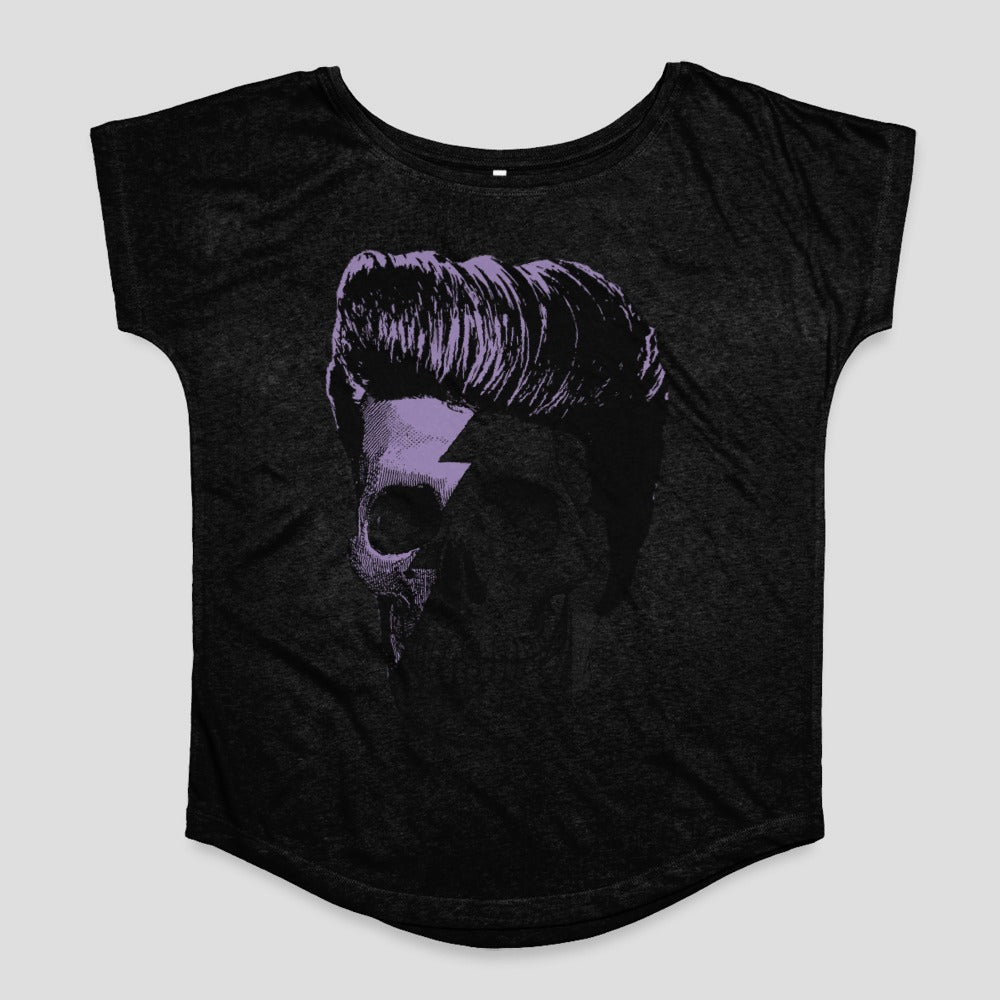 Purple Skull with Hair Graphic Black Shirt