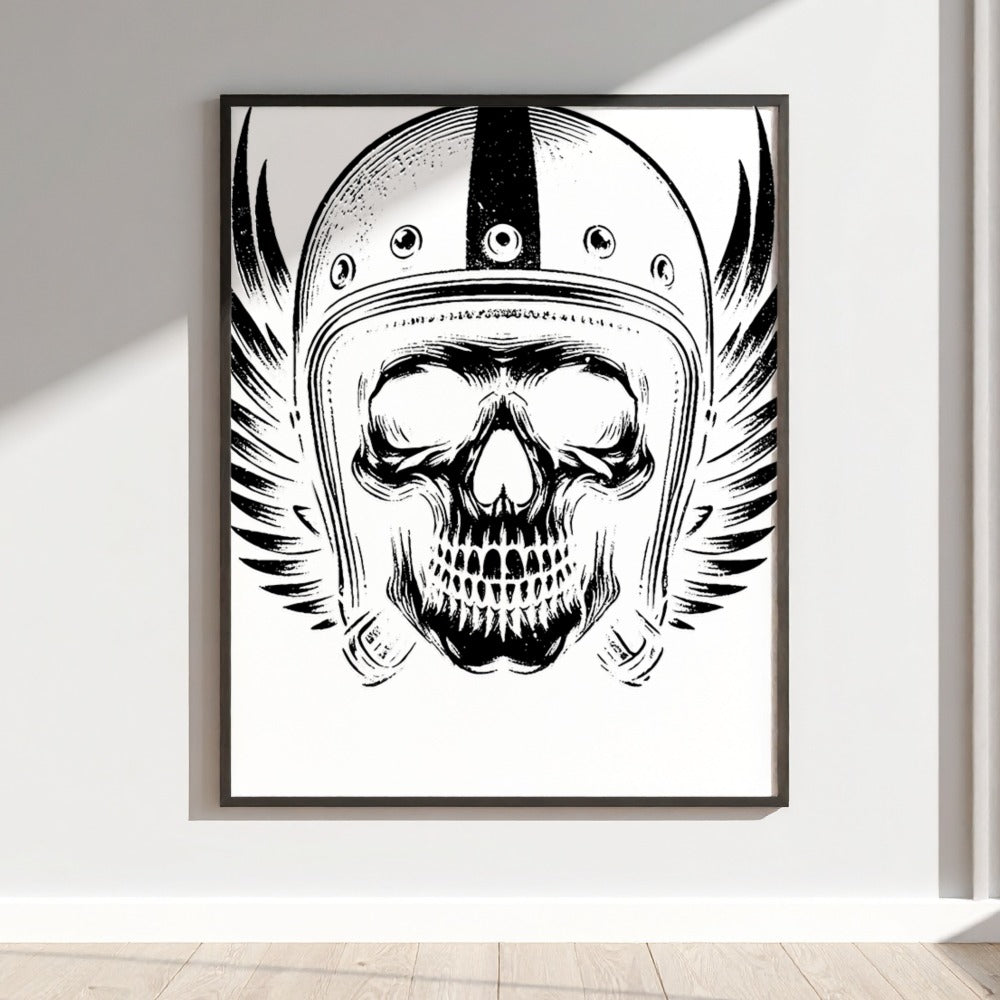 Winged Skull with Helmet Wall Art Poster for Home Decor