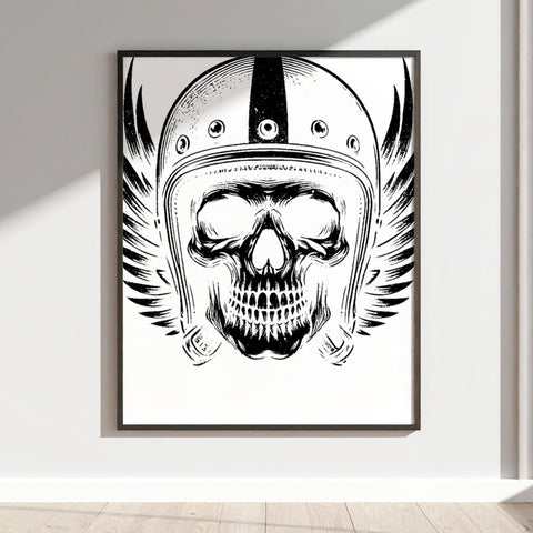Winged Skull with Helmet Wall Art Poster for Home Decor