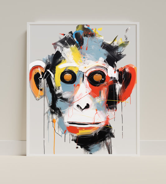 Colorful Abstract Monkey Portrait Wall Art Print