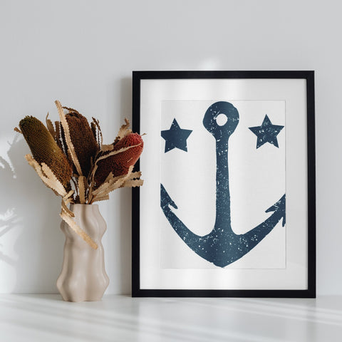 Nautical Anchor Art with Star Accents Wall Decor