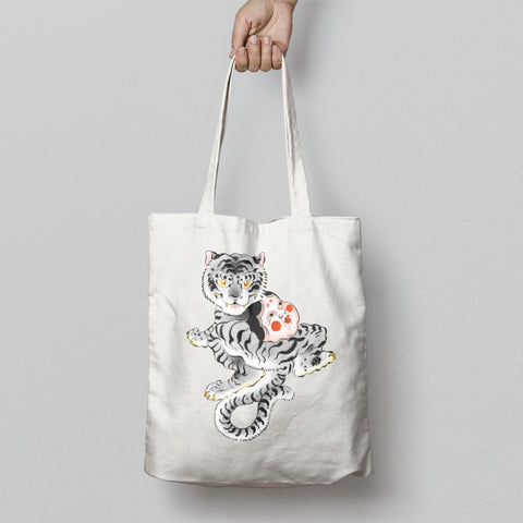 Fierce Tiger with Playful Expression Tote Bag