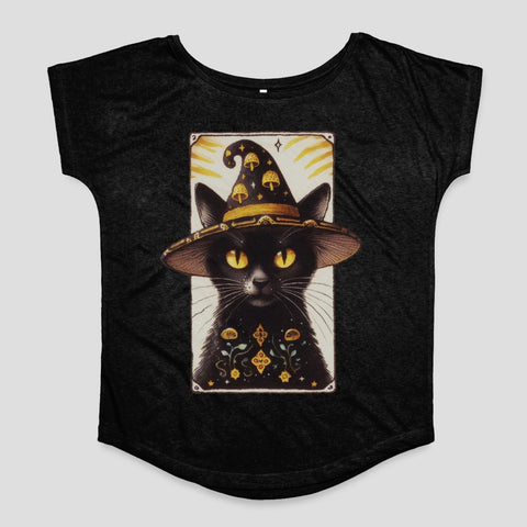 Enchanting Black Cat with Witch Hat Graphic Tee
