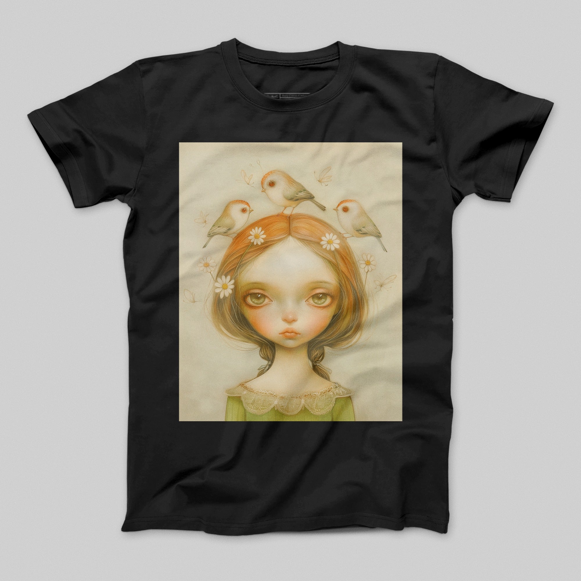 Enchanting Girl with Birds and Flowers T-shirt