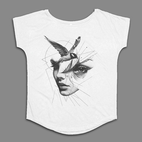 Artistic Face and Bird Design Women's T-Shirt