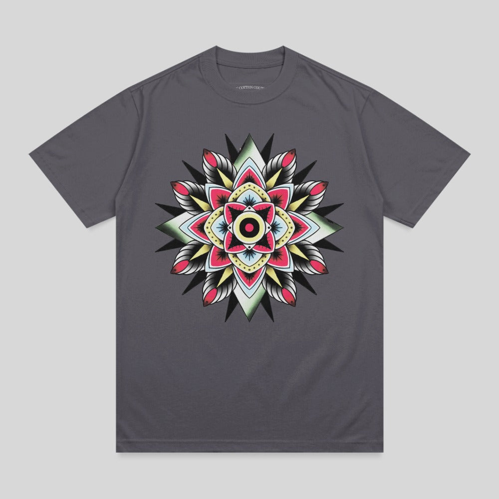 Dark Grey T-Shirt Colorful Mandala Star Flower Design product type