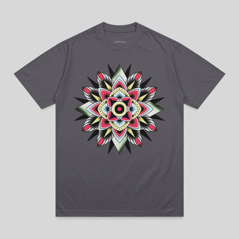 Dark Grey T-Shirt Colorful Mandala Star Flower Design product type