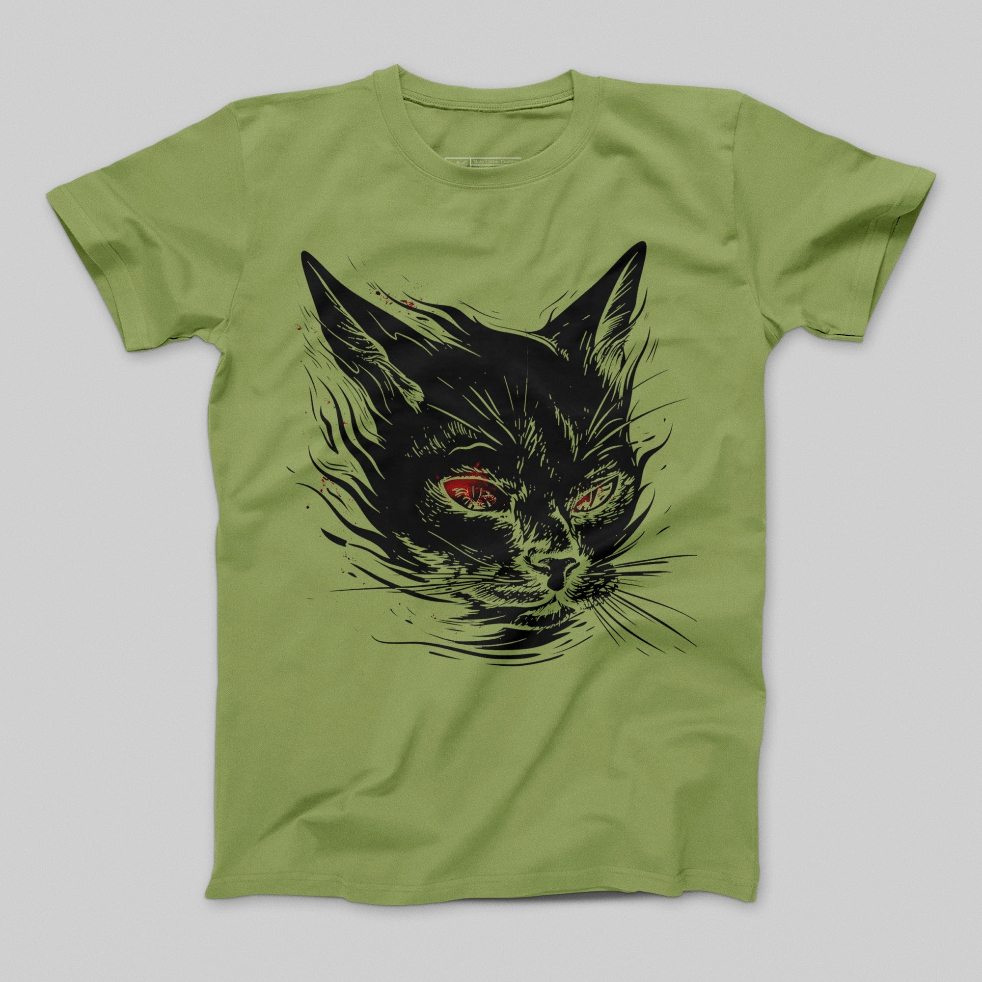 Mysterious Black Cat Graphic Green Tee Shirt Product