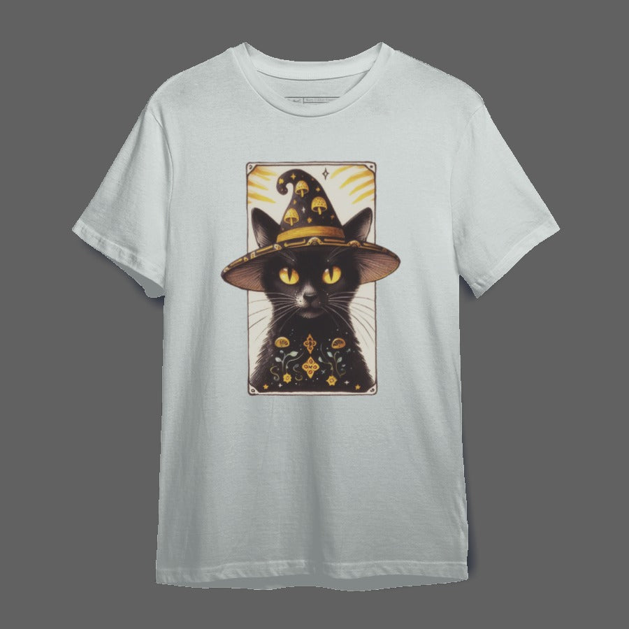 Mystical Black Cat in Witch Hat Graphic T-Shirt
