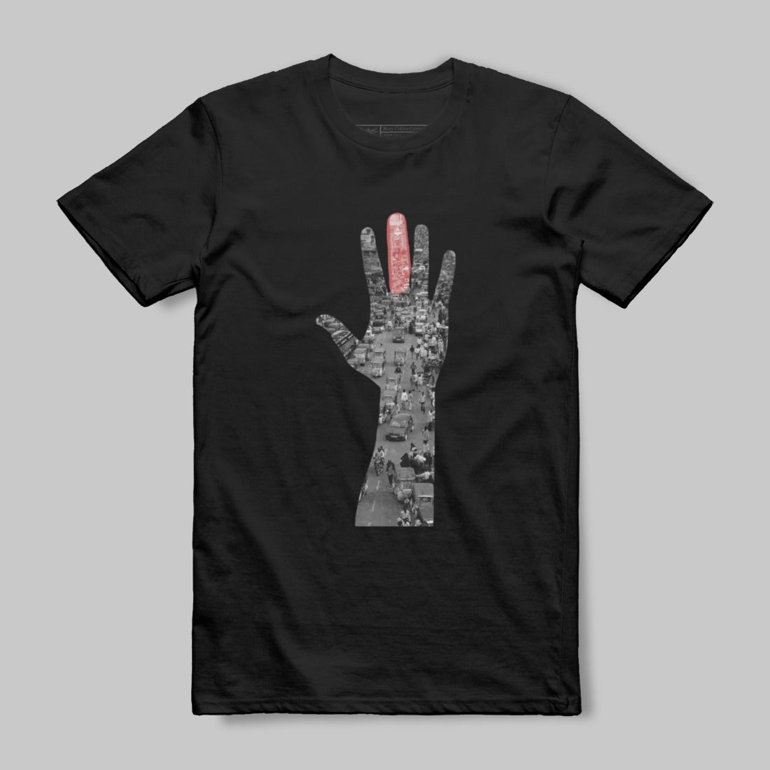 Black Tee with Urban Traffic Design Graphic Shirt