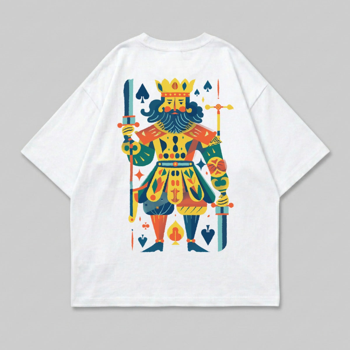 Vibrant King Spades Card Illustration White product type
King
Spades
Playing Card
Graphic Tee
Colorful
Artistic
Illustration
Design
Streetwear
Fashion
Unique
Poker
Card Game
Regal
Crown
Swords
Abstract
Vibrant
Tee Shirt
Apparel