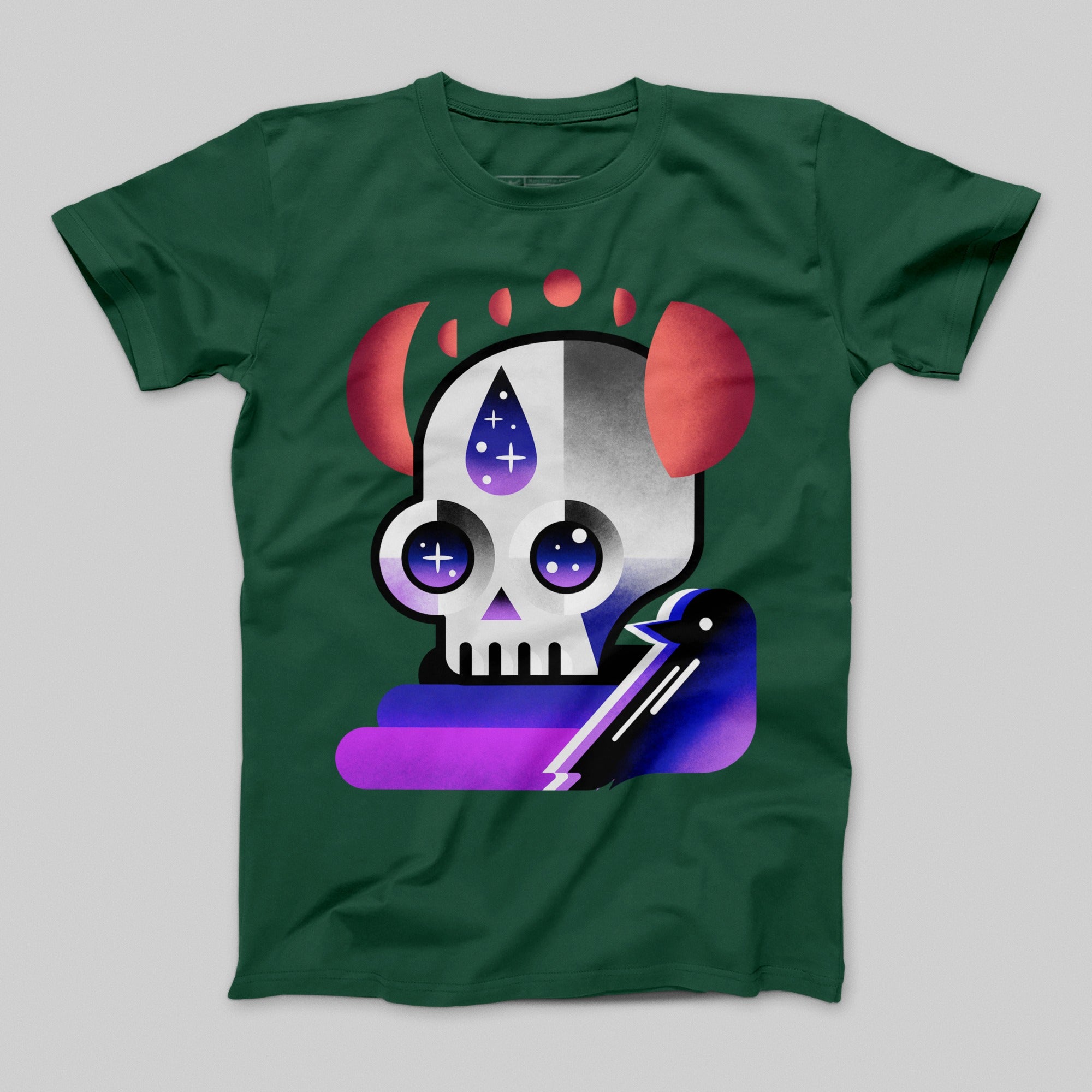 Skater Skull with Crow Graphic T-Shirt Design