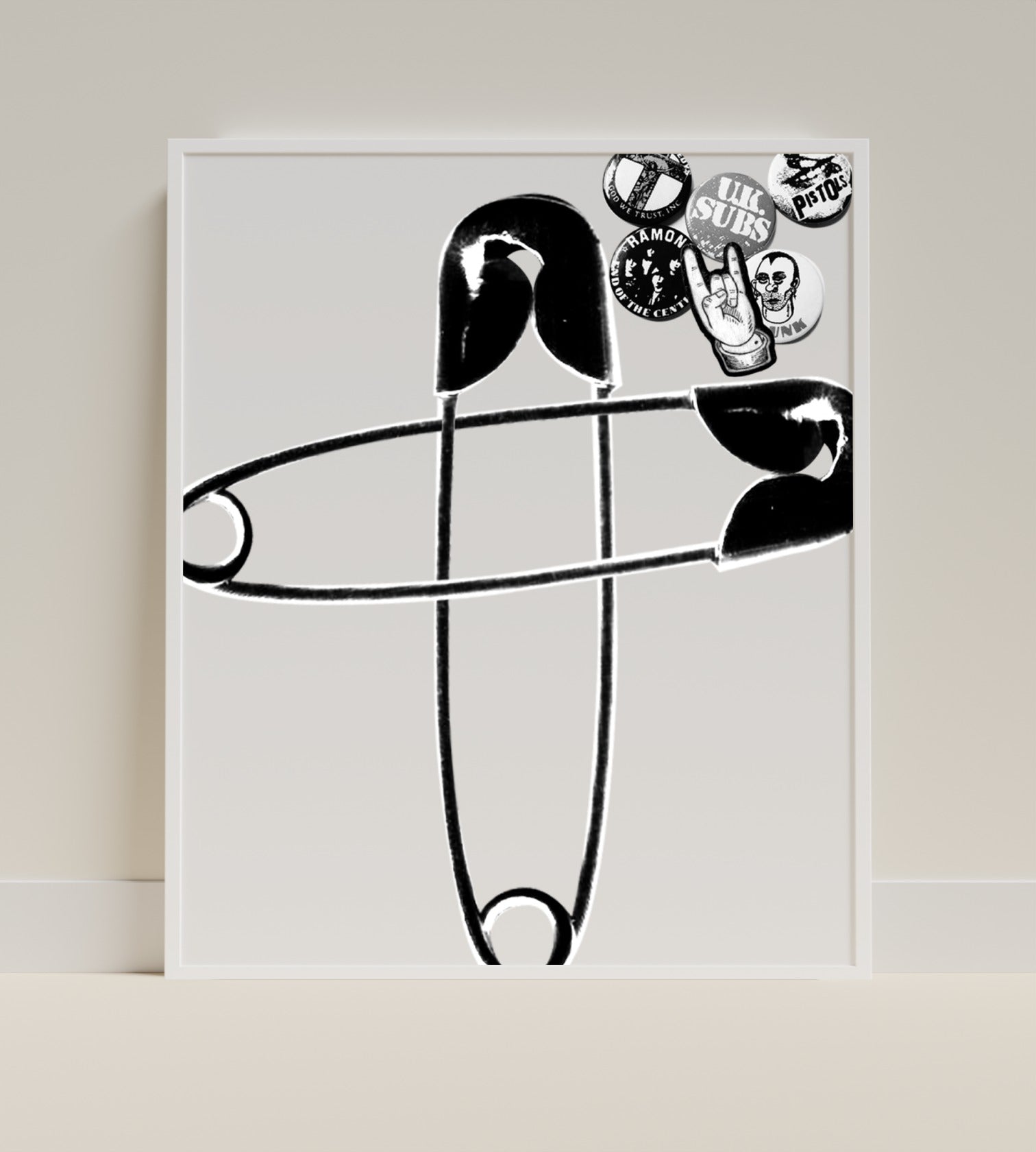 Punk Rock Safety Pin with Band Button Design Poster