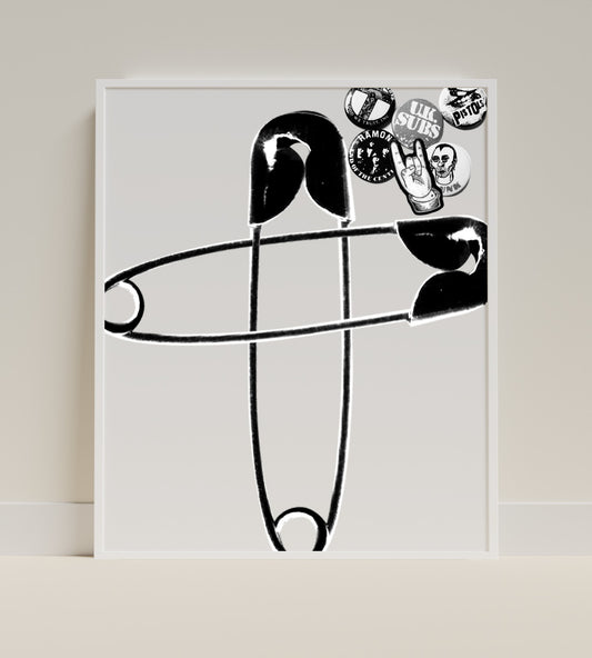 Punk Rock Safety Pin with Band Button Design Poster