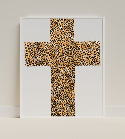 Leopard Print Cross Wall Art Decorative product