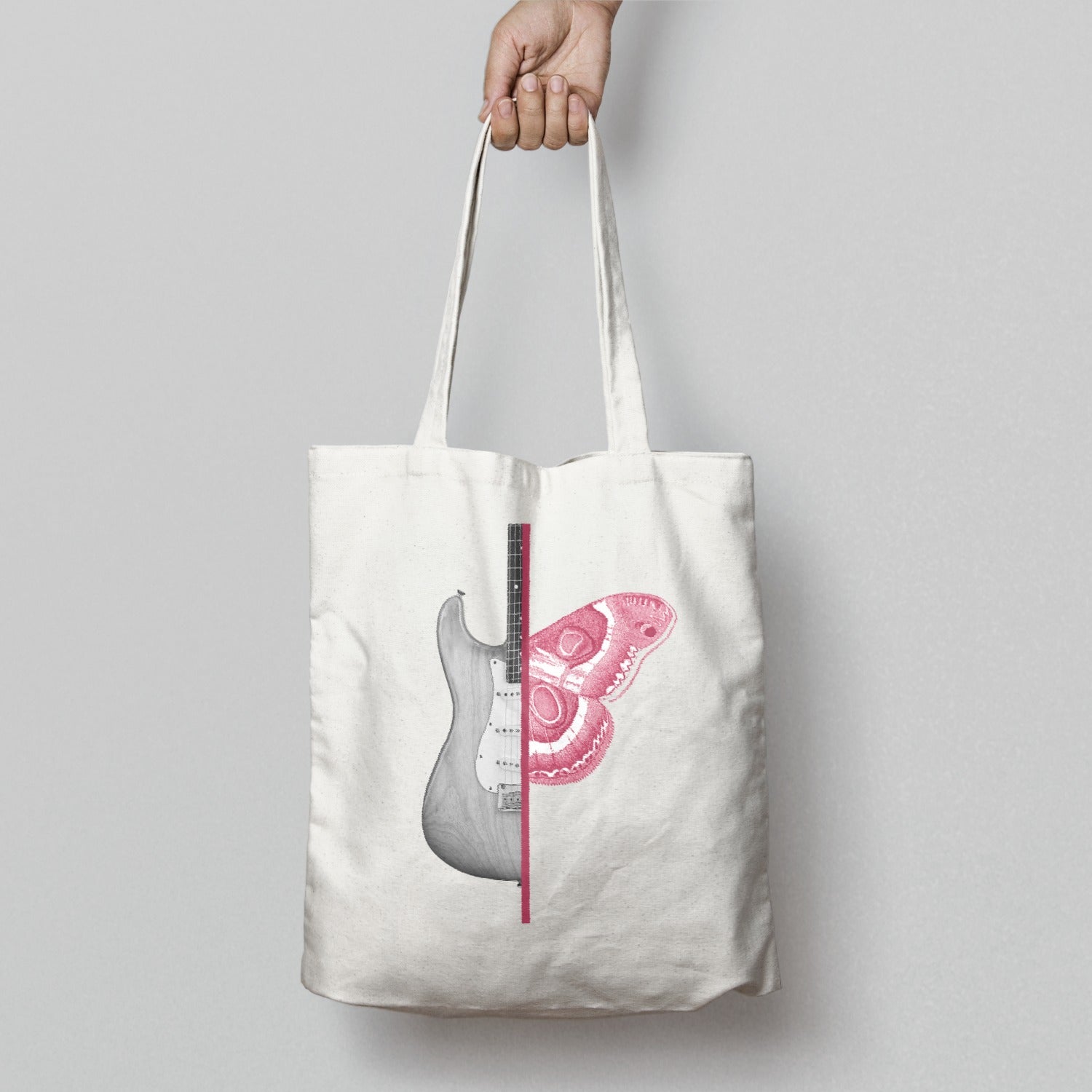 Unique Guitar and Butterfly Design Tote Bag