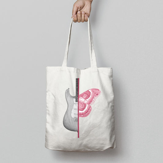 Unique Guitar and Butterfly Design Tote Bag