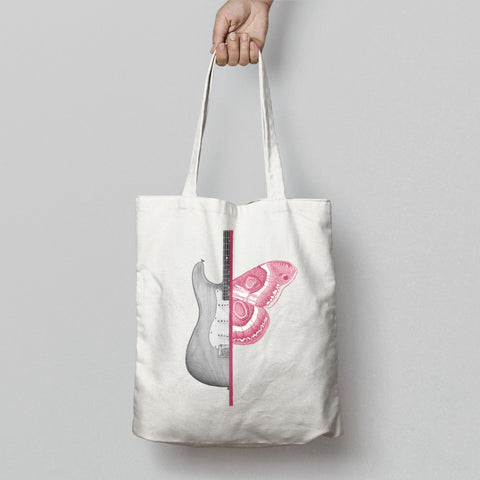Unique Guitar and Butterfly Design Tote Bag